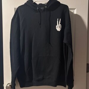 Black Hoodie with Skeleton Peace Design
